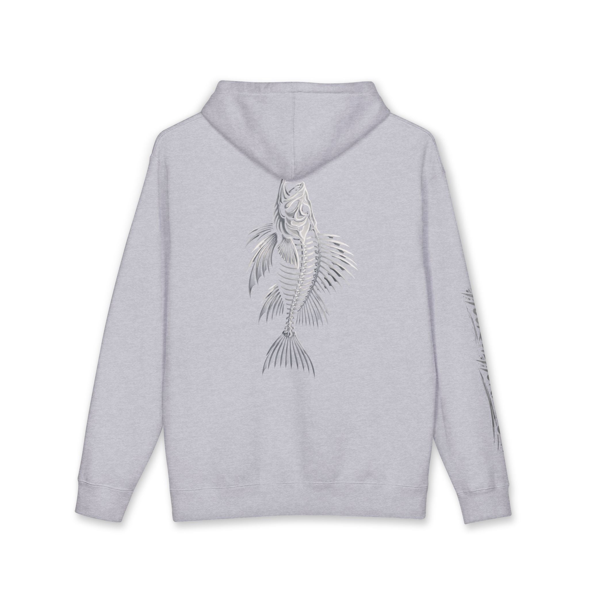 Lion Fish Skeleton Hoodie Hooked Horizon Co. — Minimal Skeletal Fish Back Graphic Hoodie, Multiple Color Variations