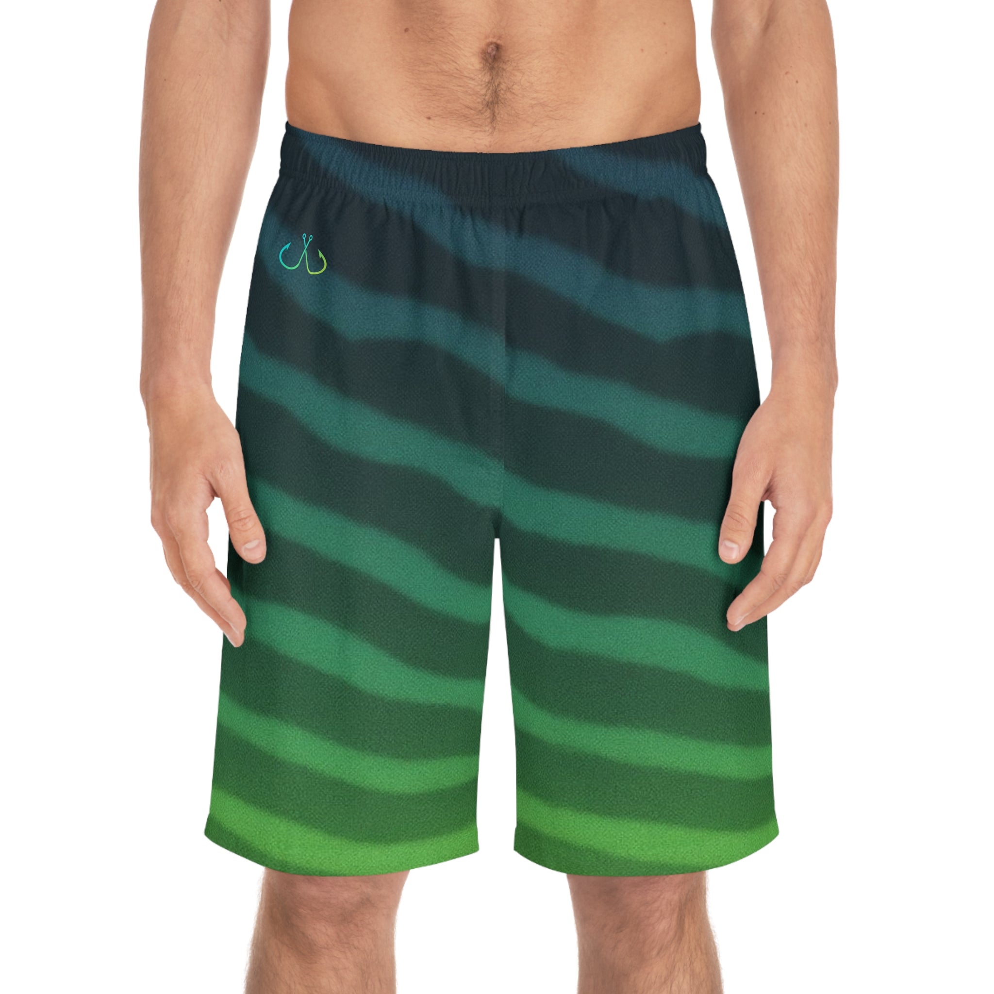 Emerald Green Tiger Shark Ocean-Inspired Board Shorts, Swimwear for Beach Days, Summer Vacations, Pool Parties, Surfing Attire, Water Sports