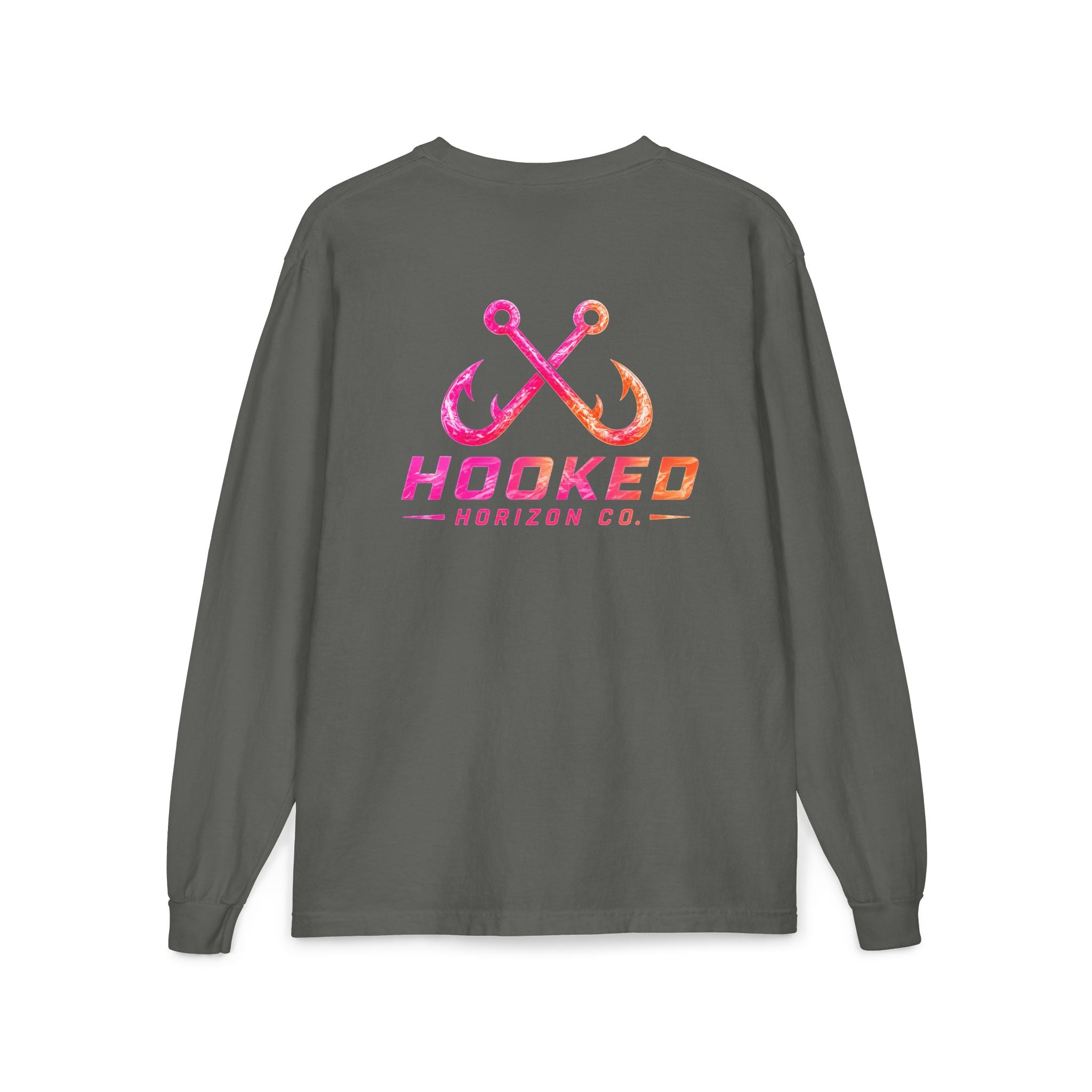 Hot Pink & Peach Hooked Horizon Co. — Classic Logo Unisex Long Sleeve Pocket T-Shirt