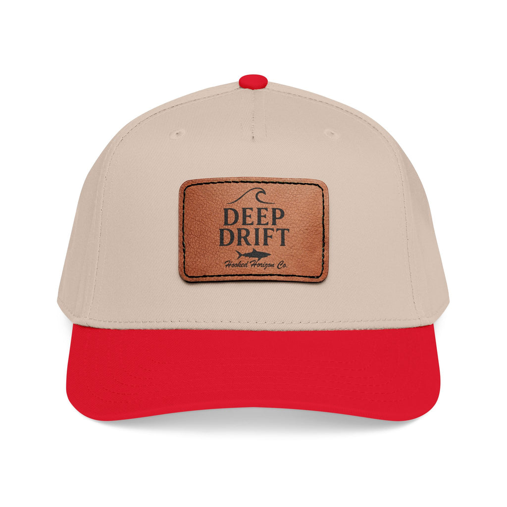 "Deep Drift" Shark Wave Leather Patch Baseball Cap — Hooked Horizon Co. Ocean Wave Logo, Multiple Color Variations