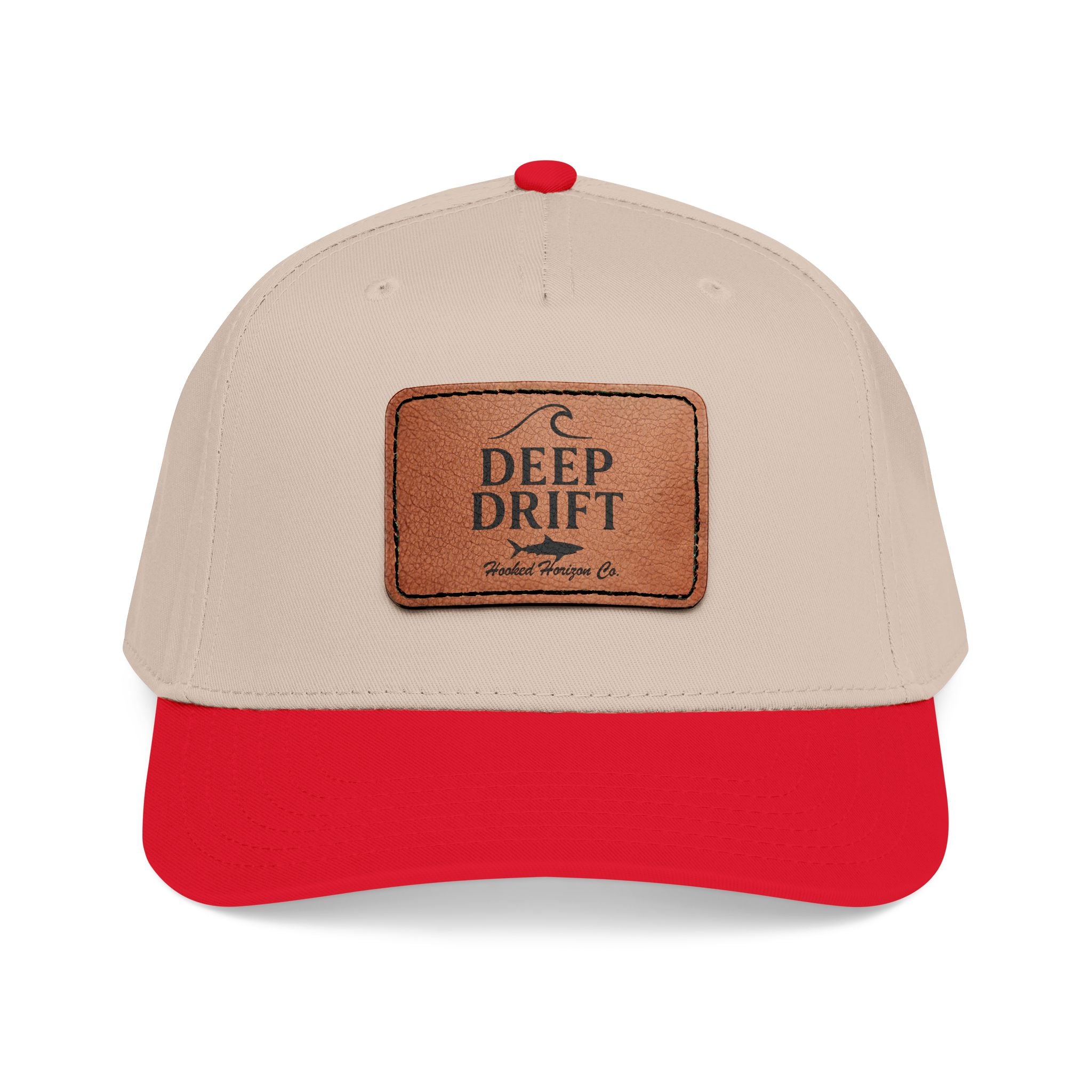"Deep Drift" Shark Wave Leather Patch Baseball Cap — Hooked Horizon Co. Ocean Wave Logo, Multiple Color Variations