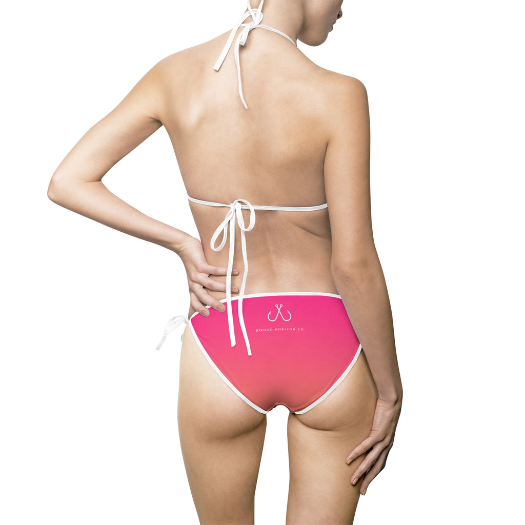 Pink To Orange Ombre Bikini —  Hooked Horizon Co. Swimsuit, Summer Beachwear, Swimwear for Vacations, Pool Parties, Tropical Getaways, Custom Strap Colors – Multiple Variations