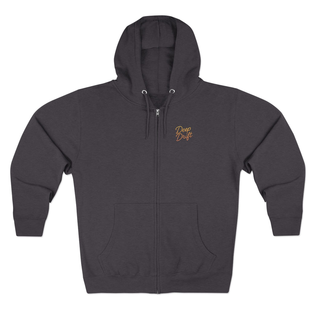 Turtle "Keep It Reel" Deep Drift–Hooked Horizon Co. Unisex Zip Hoodie for Ocean Lovers, Nautical Fashion, Cool Weather Gear, Everyday Comfort, Perfect Gift