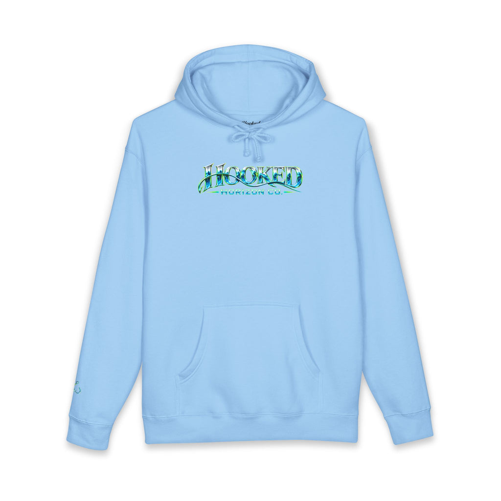 Barracuda Like Green Logo Hoodie—Hooked Horizon Co. — Fishing Back Graphic Hoodie, Multiple Color Variations