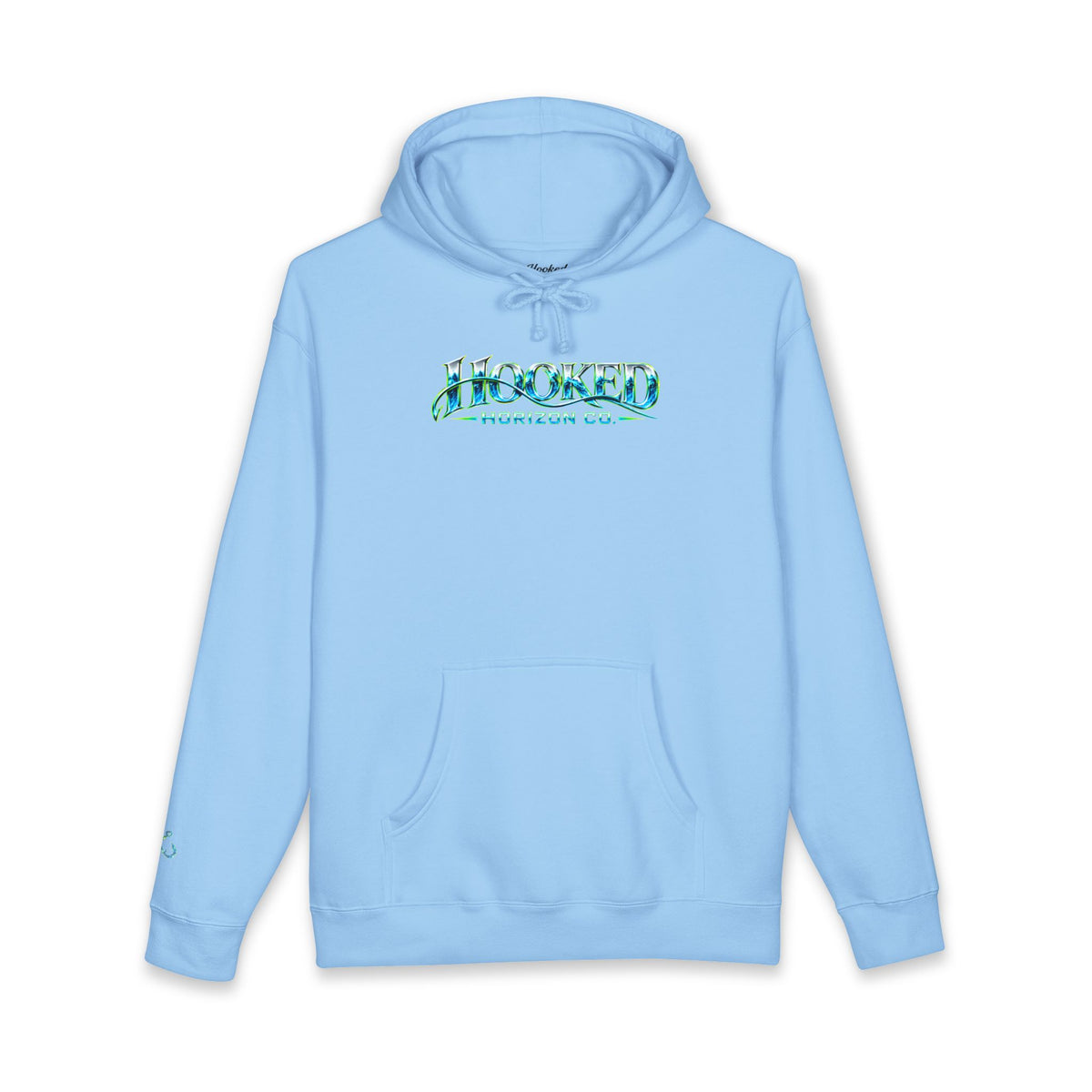 Barracuda Like Green Logo Hoodie—Hooked Horizon Co. — Fishing Back Graphic Hoodie, Multiple Color Variations