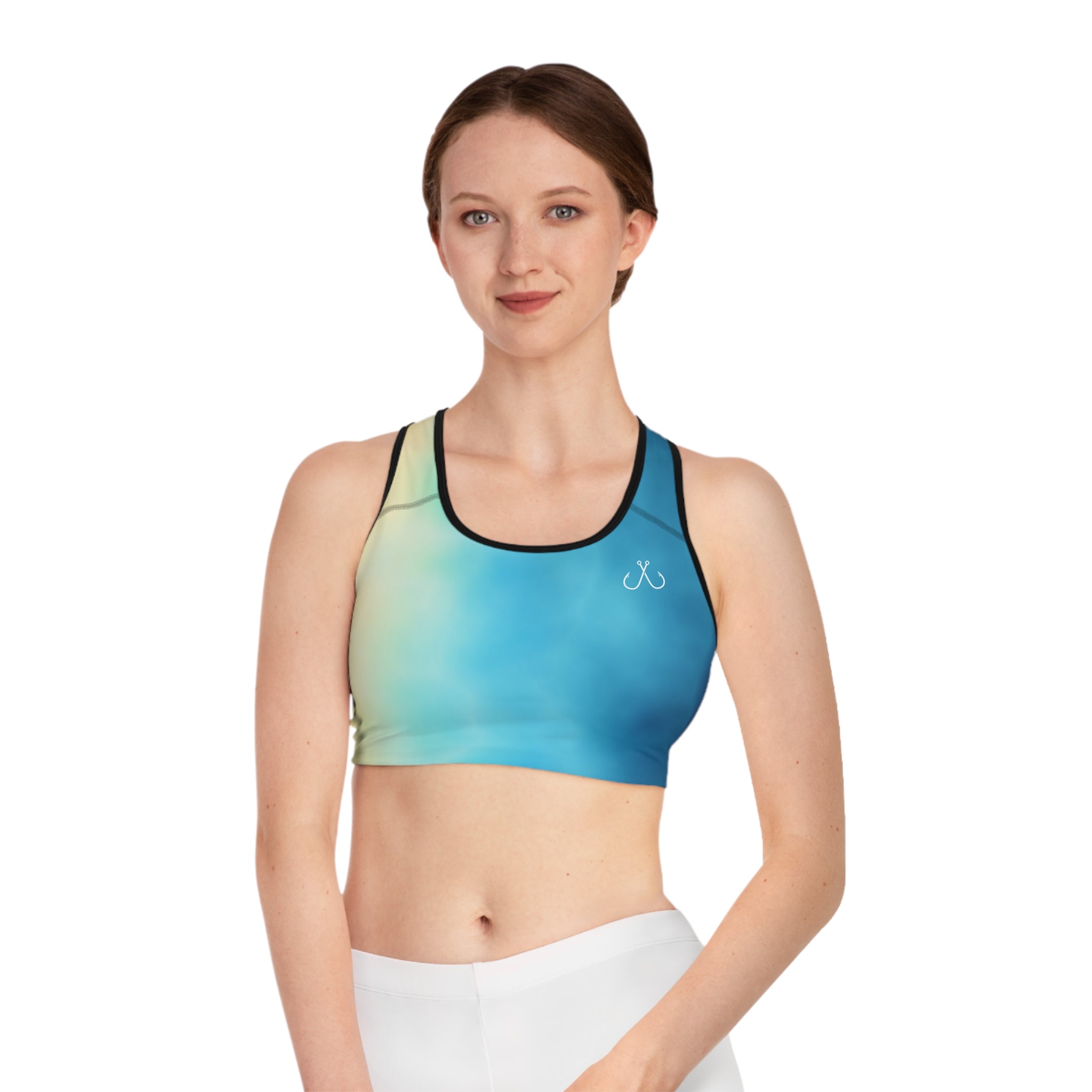 Bright Ombre Deep Drift Hooked Horizon Co. Stylish Sports Bra for Active Women, Workout Top, Gym Essential, Fitness Apparel, Athleisure Wear, Yoga Gear