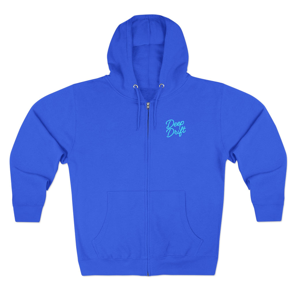 Spotted Ray Neon Blue Deep Drift – Hooked Horizon C. No Bull All BiteUnisex Zip Hoodie for Ocean Lovers, Nautical Fashion, Cool Weather Gear, Everyday Comfort, Perfect Gift