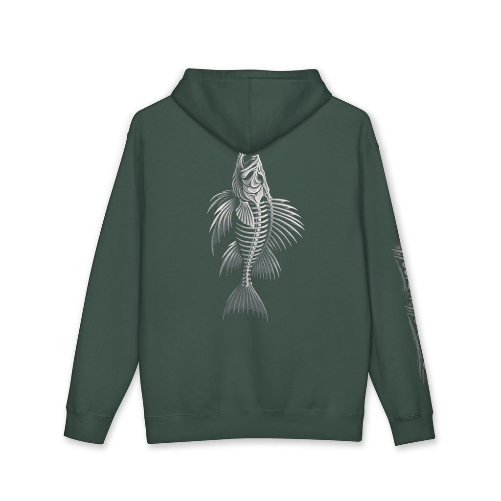 Lion Fish Skeleton Hoodie Hooked Horizon Co. — Minimal Skeletal Fish Back Graphic Hoodie, Multiple Color Variations
