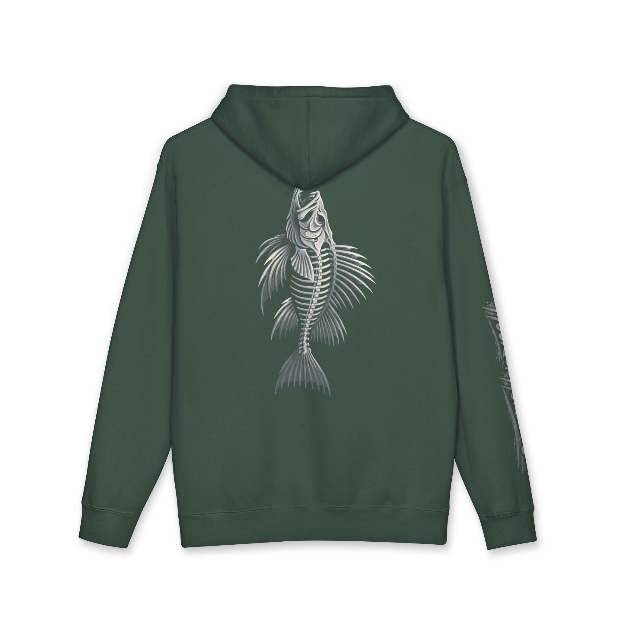 Lion Fish Skeleton Hoodie Hooked Horizon Co. — Minimal Skeletal Fish Back Graphic Hoodie, Multiple Color Variations