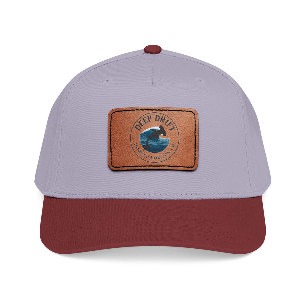 Deep Drift Leather Patch Baseball Cap — Hooked Horizon Co. Ocean Wave Logo, Multiple Color Variations