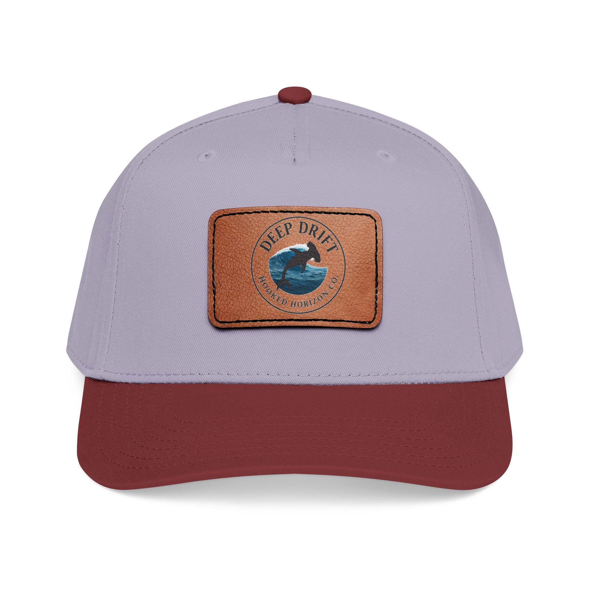 Deep Drift Leather Patch Baseball Cap — Hooked Horizon Co. Ocean Wave Logo, Multiple Color Variations