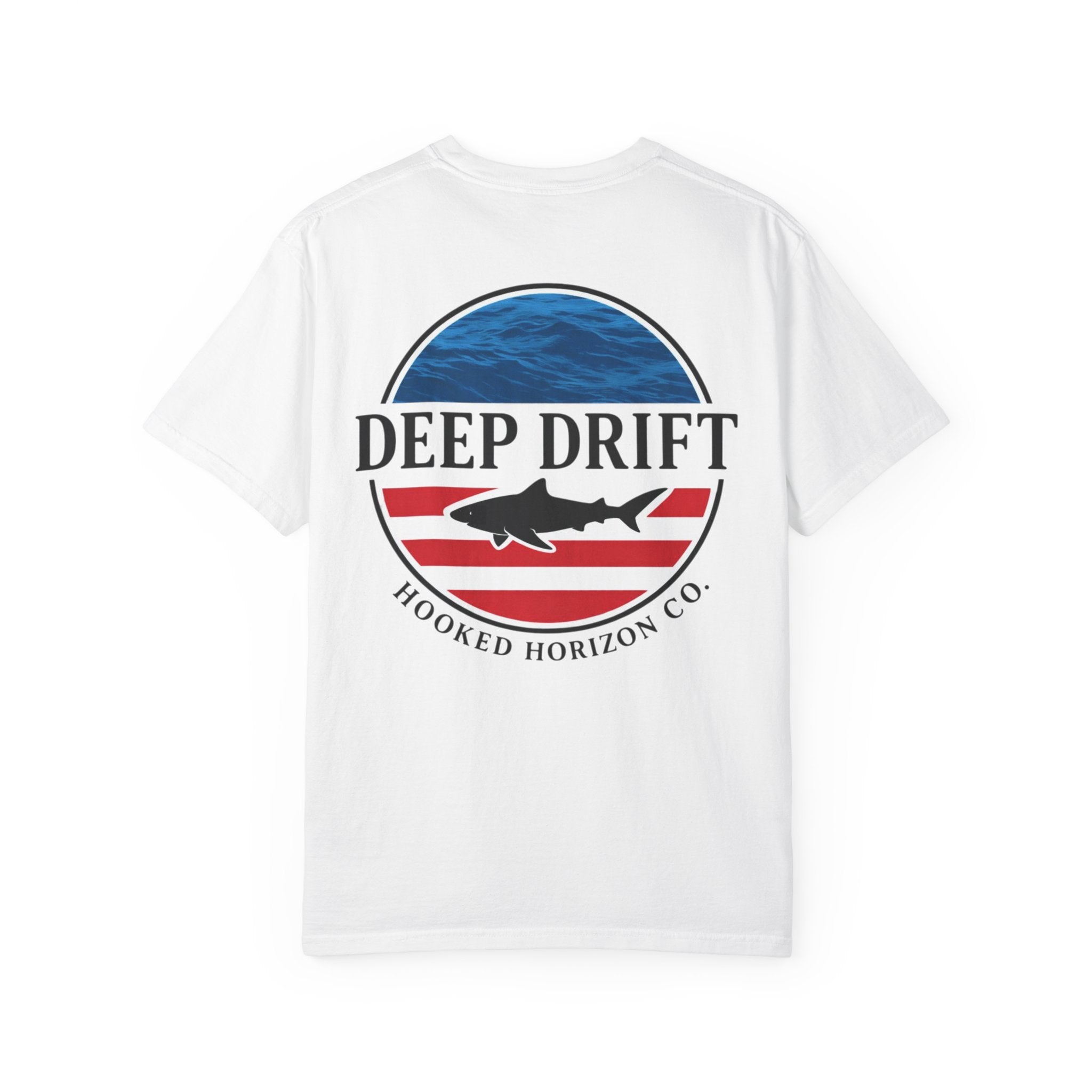 USA Deep Drift Fishing T-Shirt - RED, WHITE & BLUE Fishing Tee for Angler Lovers, Shark Lovers, Ocean Tee