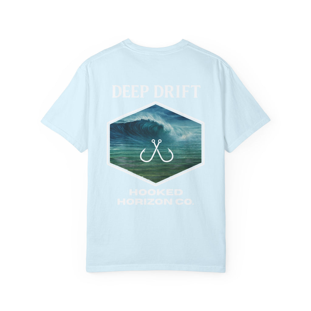 Deep Drift Wave Break Fishing T-Shirt - White Trim Ocean-inspired Fishing Tee for Angler Lovers, Hooked Horizon Co. Tee