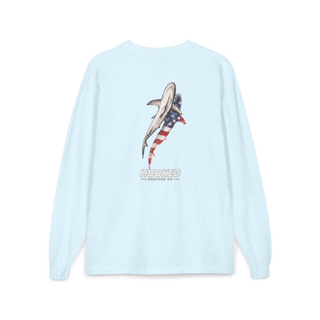 USA Shark Hooked Horizon Co.  Classic Logo Unisex Long Sleeve Pocket T-Shirt