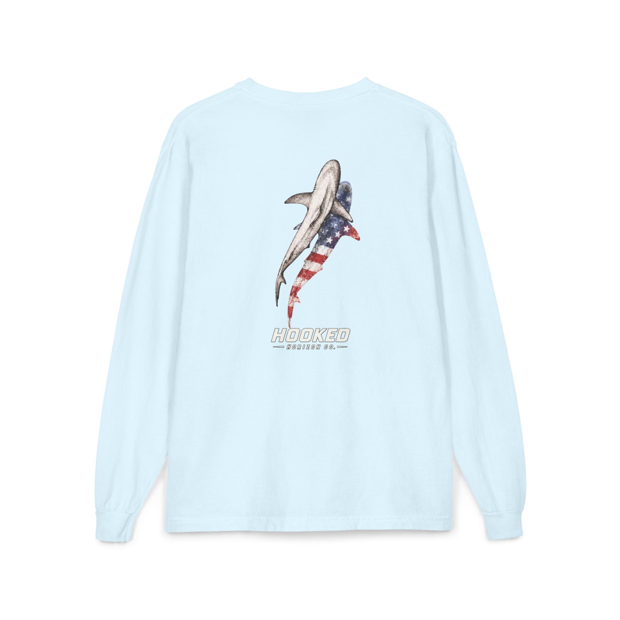 USA Shark Hooked Horizon Co.  Classic Logo Unisex Long Sleeve Pocket T-Shirt