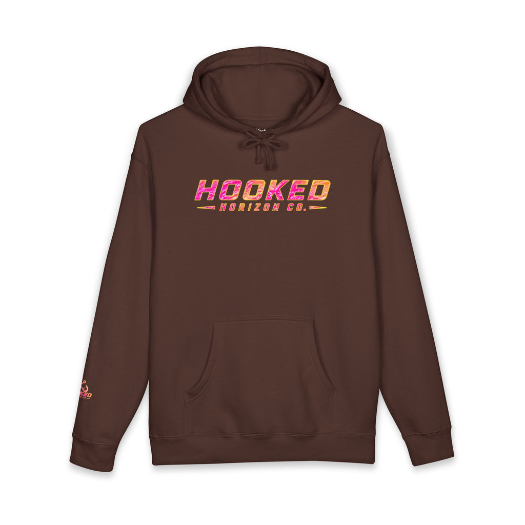 Hot Pink & Peach Hooked Horizon Co. — Fishing Back Graphic Hoodie, Multiple Color Variations