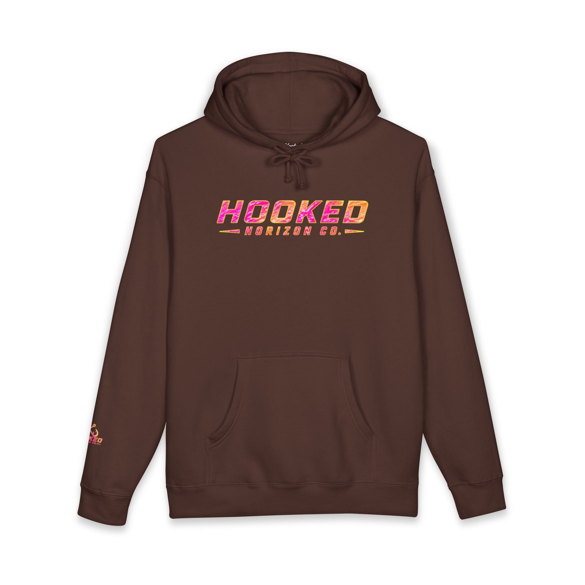 Hot Pink & Peach Hooked Horizon Co. — Fishing Back Graphic Hoodie, Multiple Color Variations