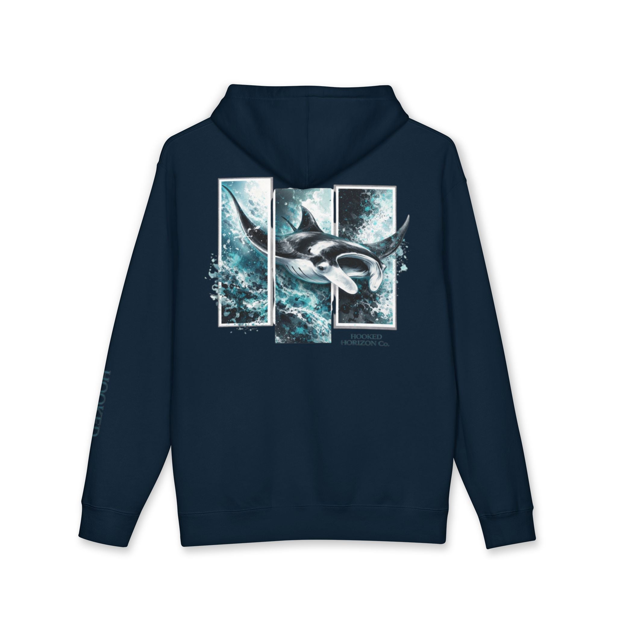 Manta Ray Hoodie Hooked Horizon Co. — Fishing Back Graphic Hoodie, Multiple Color Variations