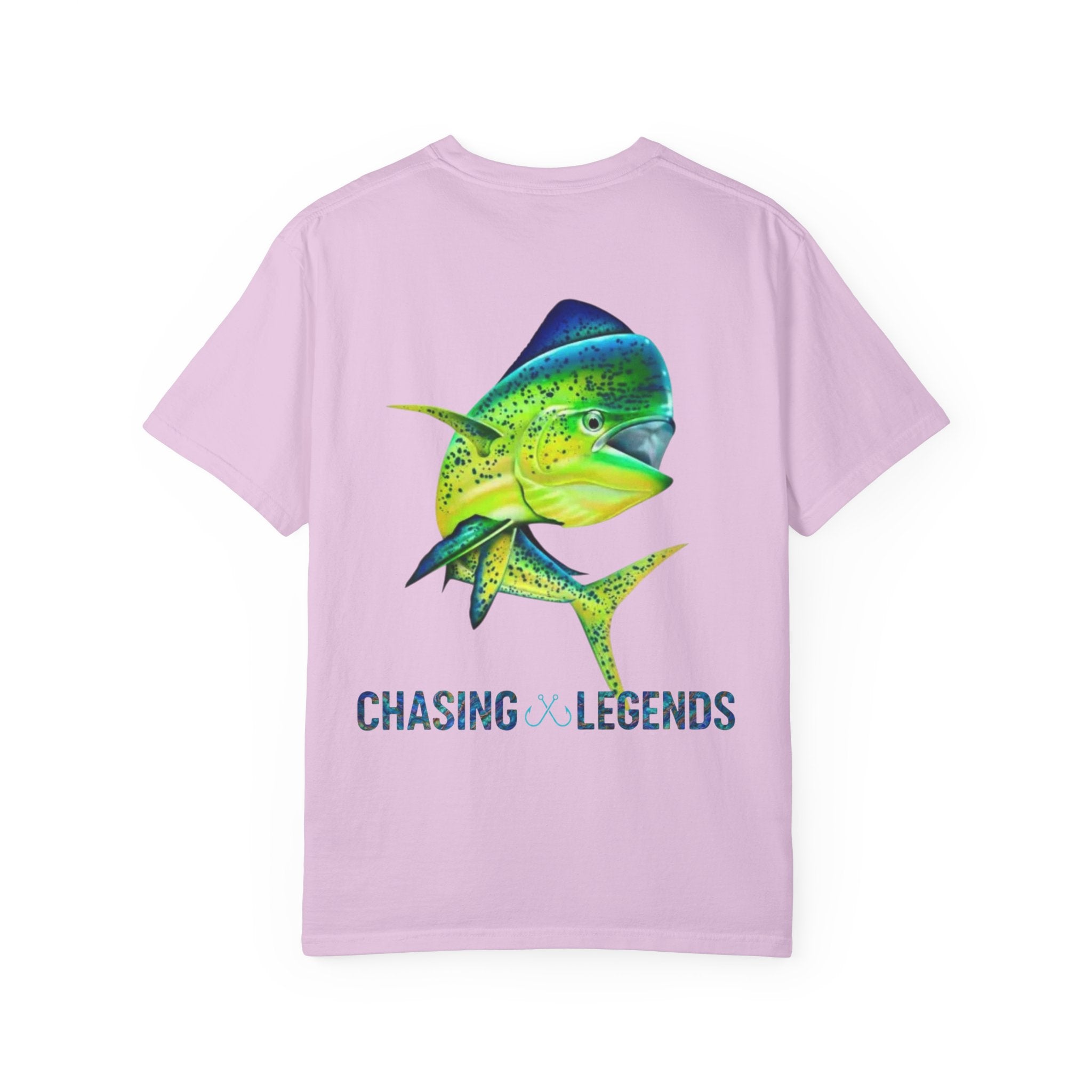 Mahi Mahi Hooked Horizon Co. — "Chasing Legends" Deep Drift Fishing Graphicishing Tee for Angler Lovers, Shark Lovers, Ocean Tee