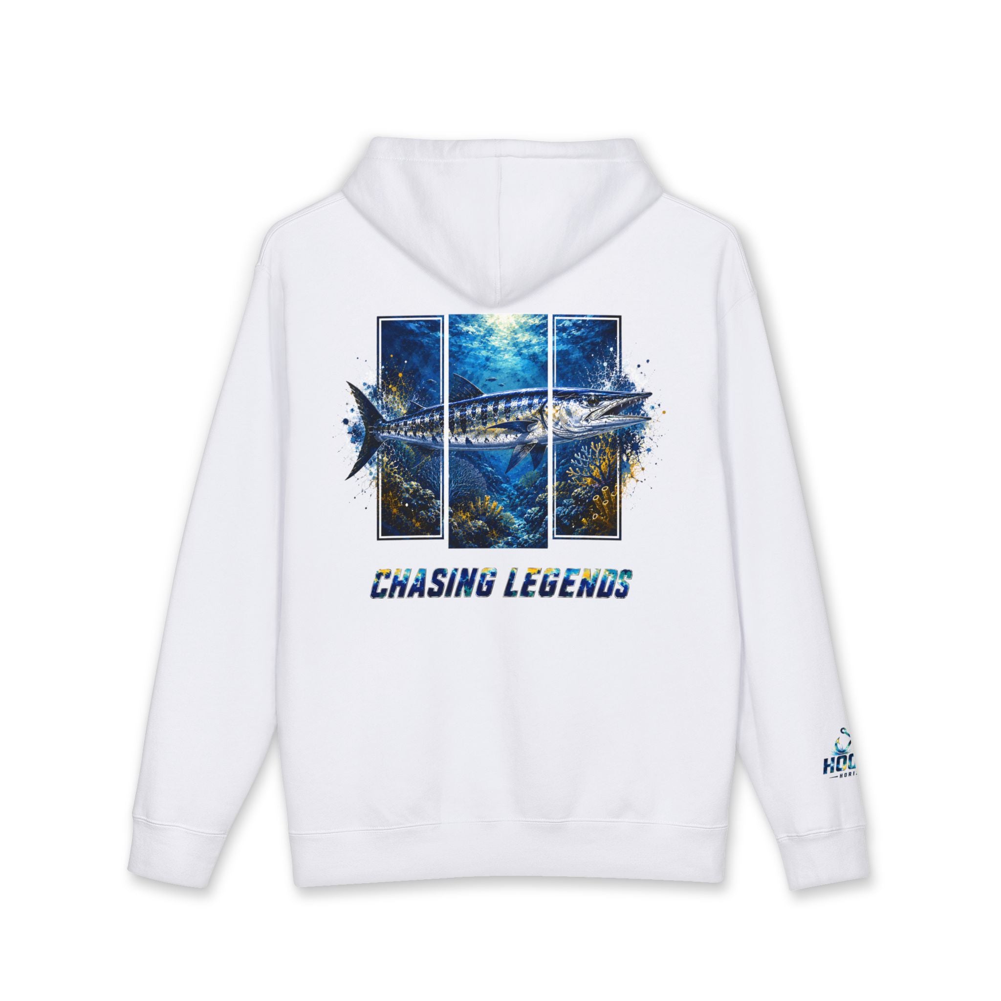 Barracuda Hoodie Hooked Horizon Co. — Fishing Back Graphic Hoodie, Multiple Color Variations