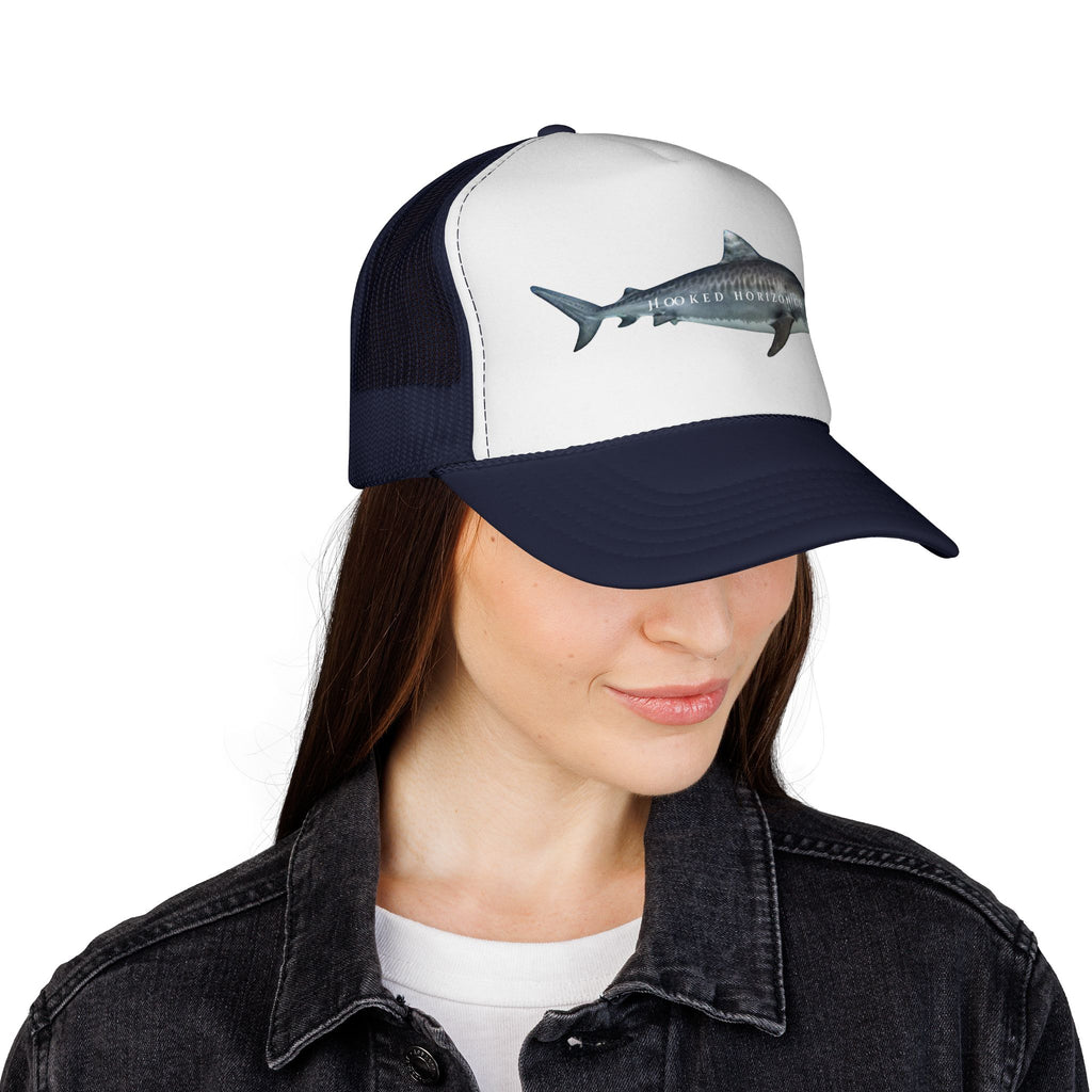 Tiger Shark Trucker Cap — 'Chasing Legends' Fishing Hooks Logo