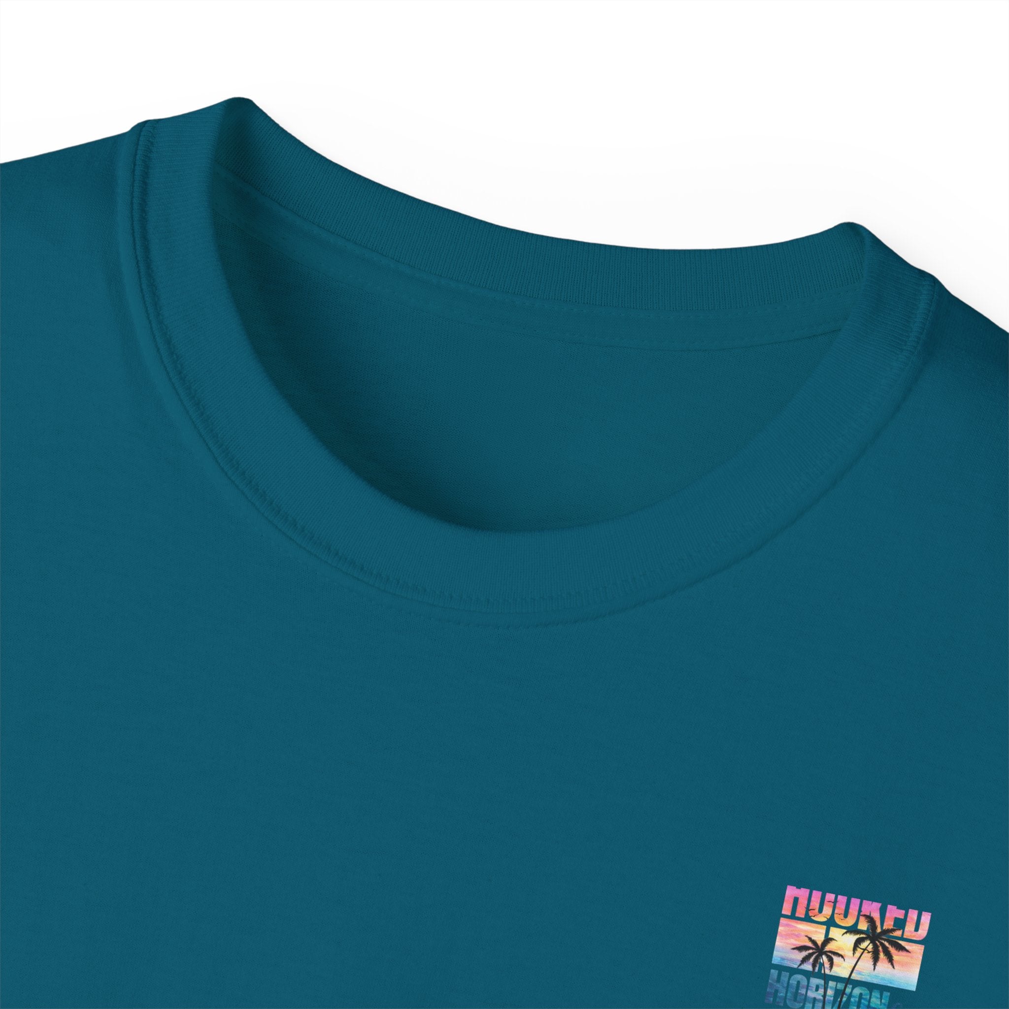Sunset & Palm Tree T-Shirt — "Hooked" Boat & Horizon Graphic Tee, Multiple Color Variations