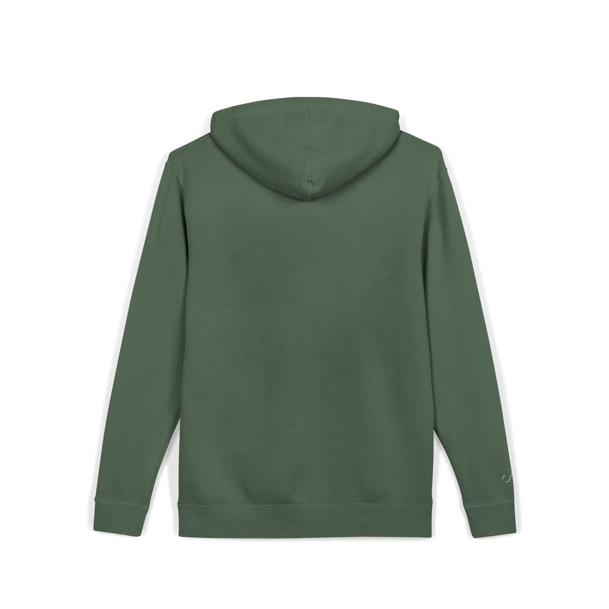 Hooked Horizon Co — Minimal Distrissed Hoodie — Distressed Tiny Text Pigment-Dyed Sweatshirt