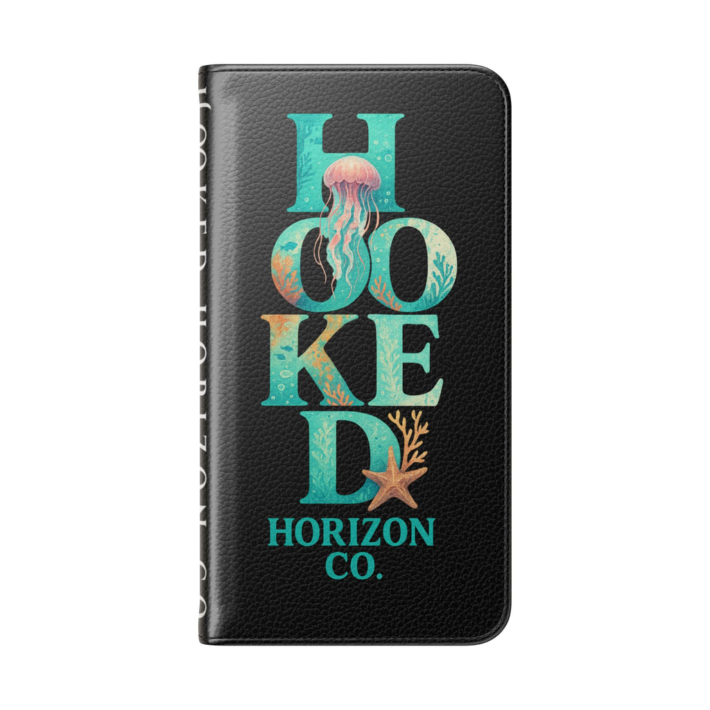 Turtle Hooked Horizon Co Flip Phone Case — Turquoise Water Pattern Wallet Cover