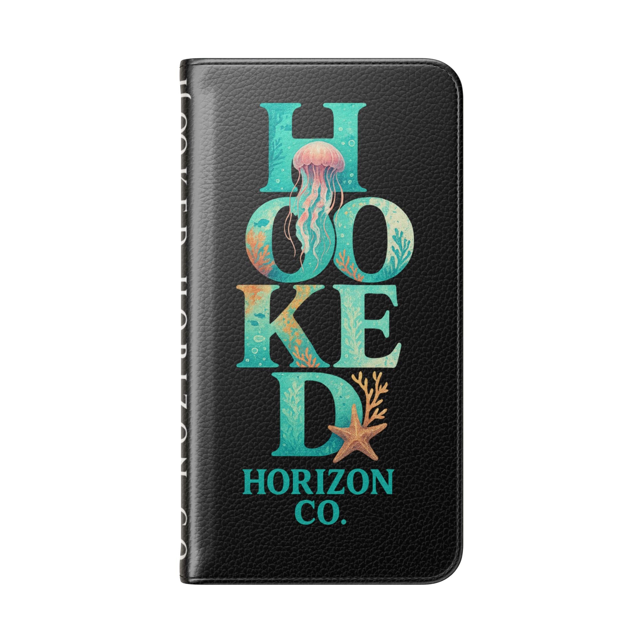 Turtle Hooked Horizon Co Flip Phone Case — Turquoise Water Pattern Wallet Cover
