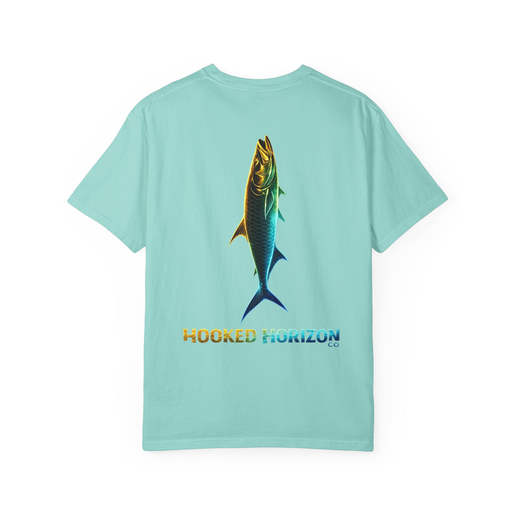 Gold & Blue Tarpon Hooked Horizon Co. — Deep Drift Fishing Graphicishing Tee for Angler Lovers, Shark Lovers, Ocean Tee