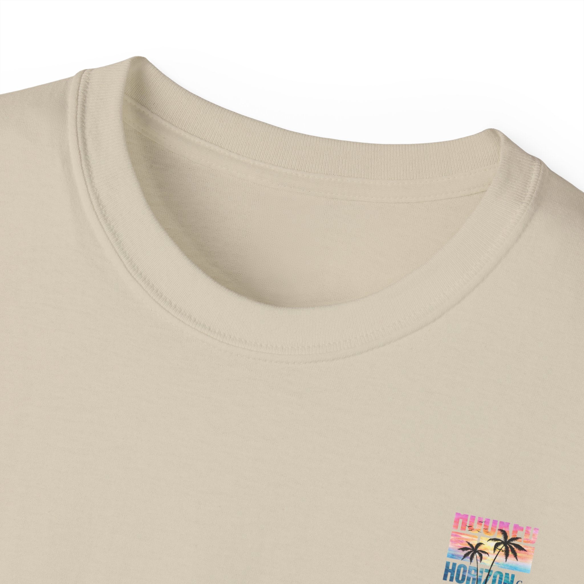 Sunset & Palm Tree T-Shirt — "Hooked" Boat & Horizon Graphic Tee, Multiple Color Variations