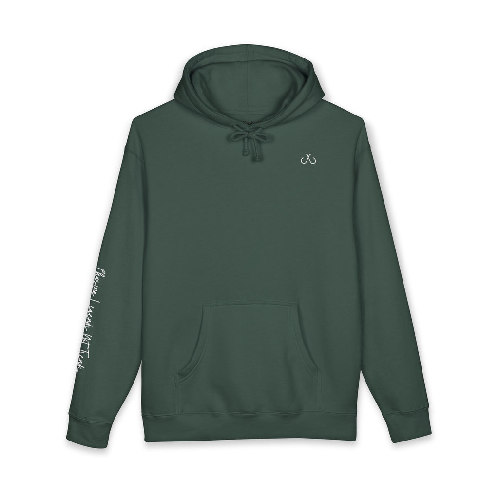 Chasing Legends Not Trends Hoodie Hooked Horizon Co. — Minimal Fishing Back Graphic Hoodie, Multiple Color Variations