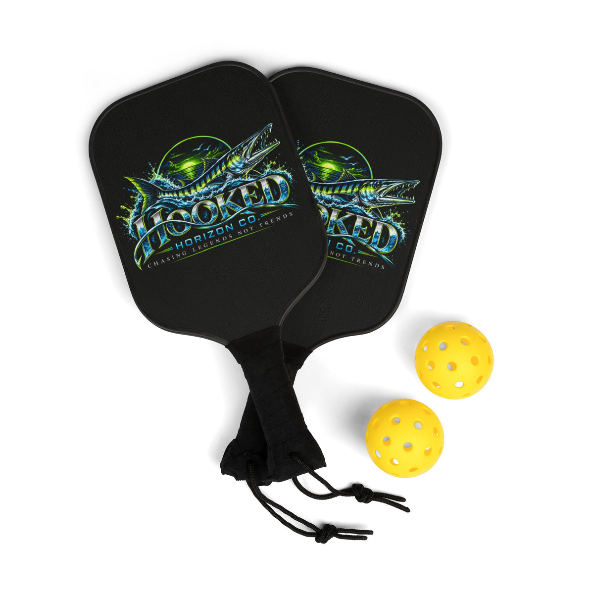 Lime Green Barracuda " Chasing Legends Not Trends "— Hooked Horizon Co. Pickleball Kit