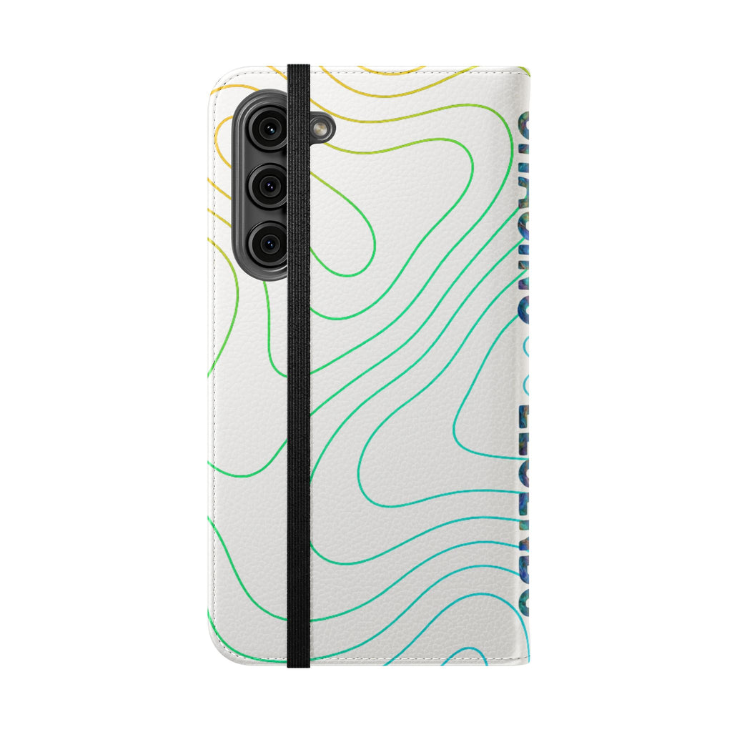 Ocean Topography Waves Flip Phone Case — Turquoise Water Pattern Wallet Cover