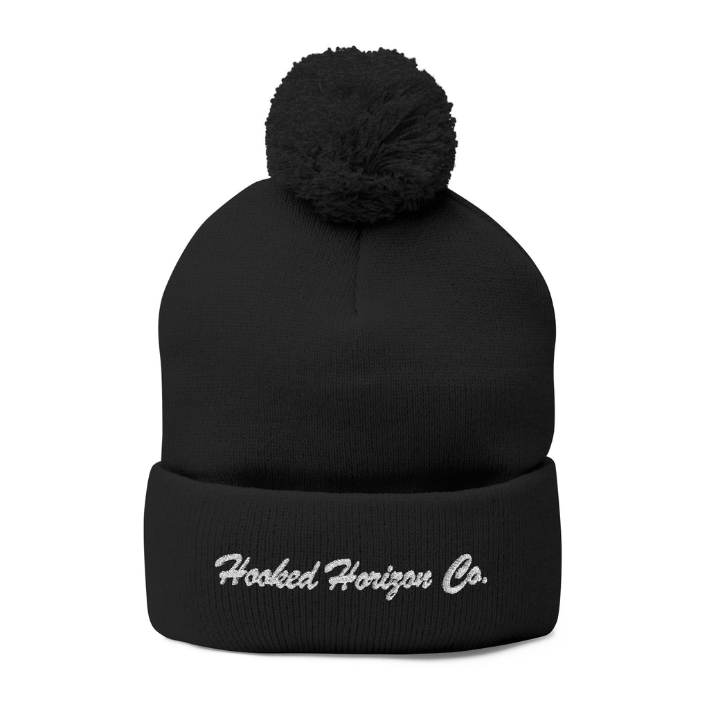 Hooked Horizon Co. Embroidered Pom-Pom Knit Cap — Cozy Grey Beanie with Multiple Color Variations