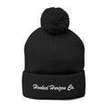 Hooked Horizon Co. Embroidered Pom-Pom Knit Cap — Cozy Grey Beanie with Multiple Color Variations