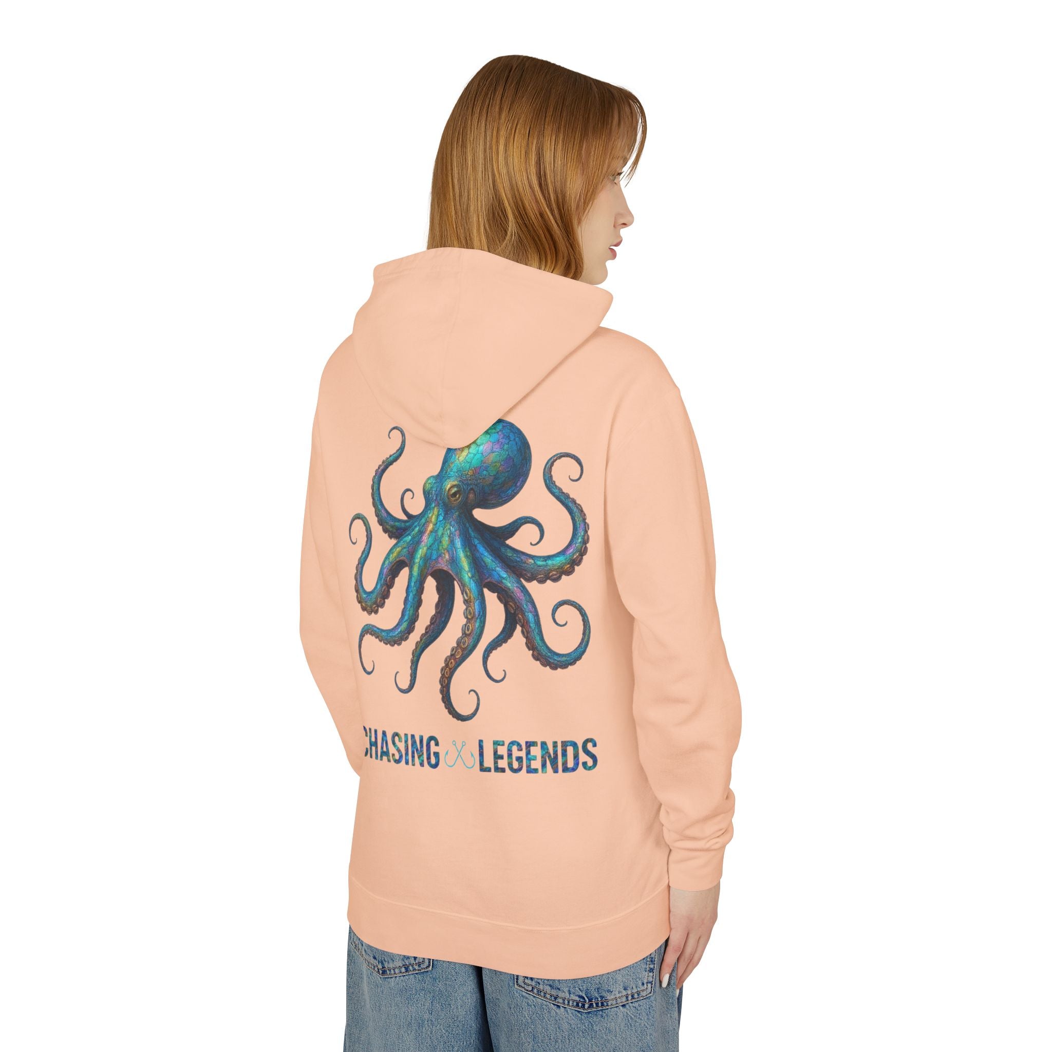 Chasing Legends Octopus Hoodie — Hooked Horizon Co Unisex Lightweight Hoodie with Deep Drift Design | Perfect for Fishermen, Beach Lovers, Casual Outings, Gift for Him/Her, Nautical Style,  Ocean Lover Gifts