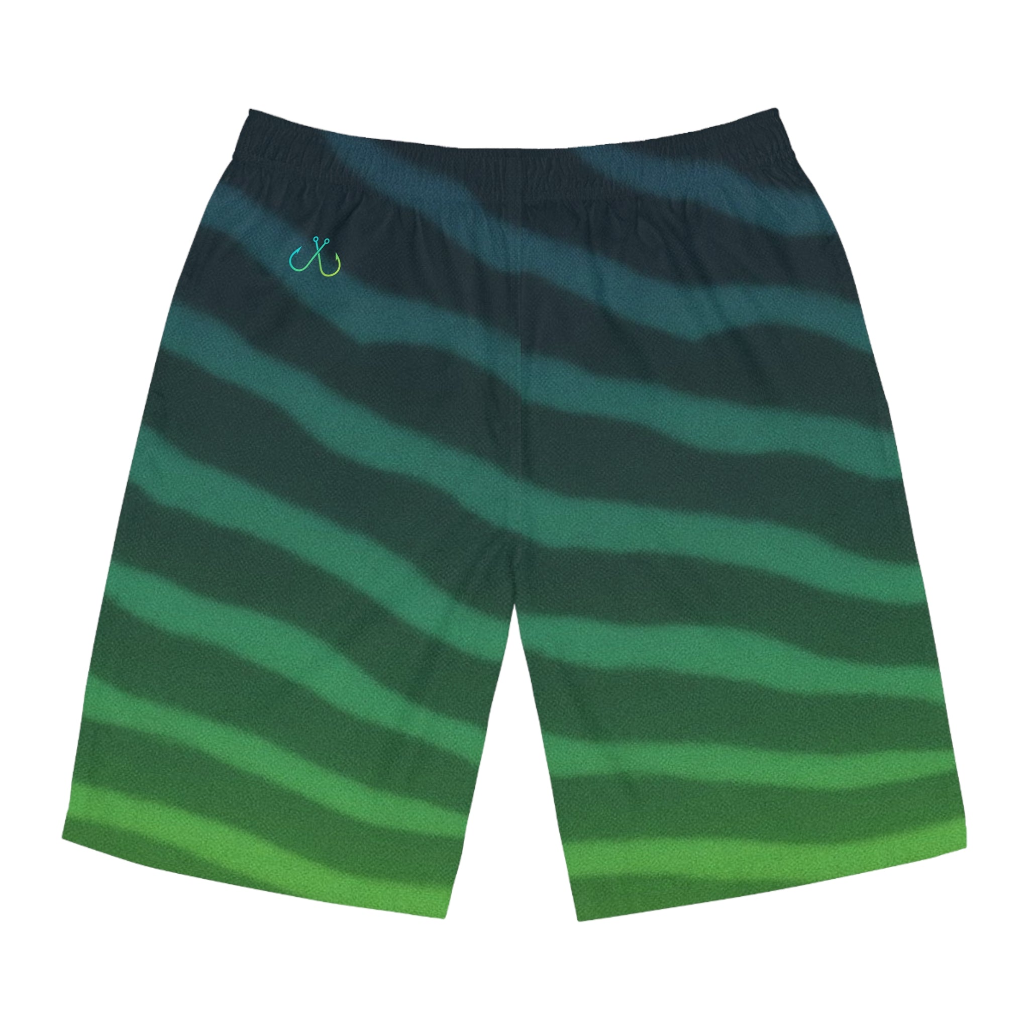 Emerald Green Tiger Shark Ocean-Inspired Board Shorts, Swimwear for Beach Days, Summer Vacations, Pool Parties, Surfing Attire, Water Sports