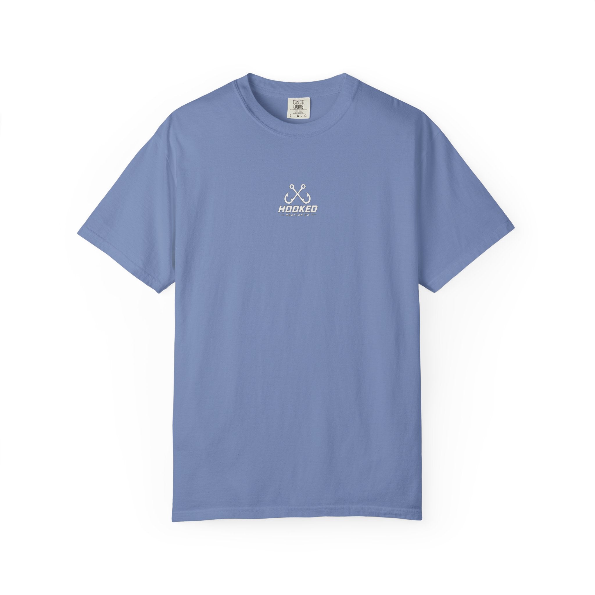 USA Triple Shark Hooked Horizon Co. — "Chasing Legends" Deep Drift Fishing Graphicishing Tee for Angler Lovers, Shark Lovers, Ocean Tee