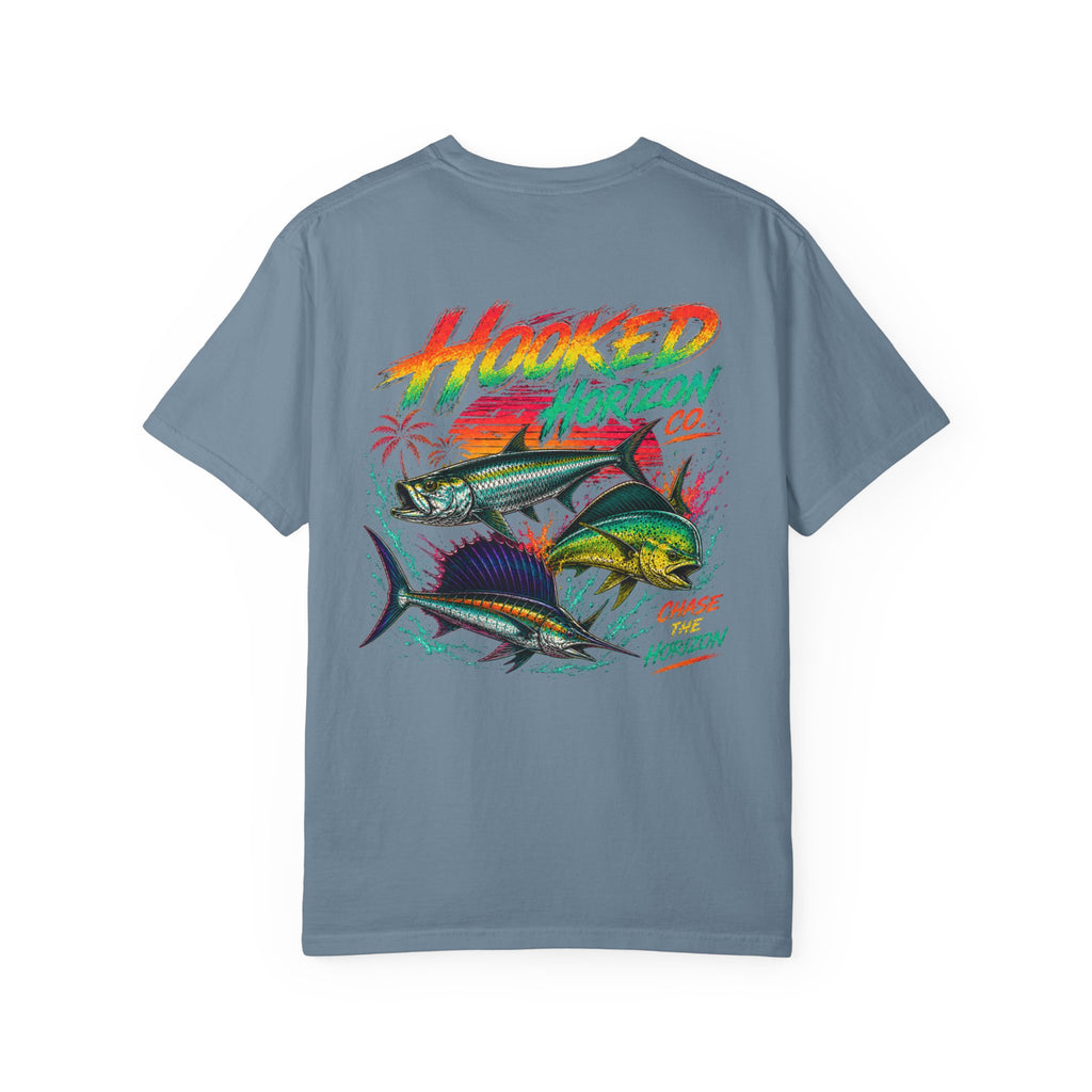 Retro 80s Tripple Fish Fishing Tee — Hooked Horizon Co.  Angler Gifts Ocean Lover Gifts