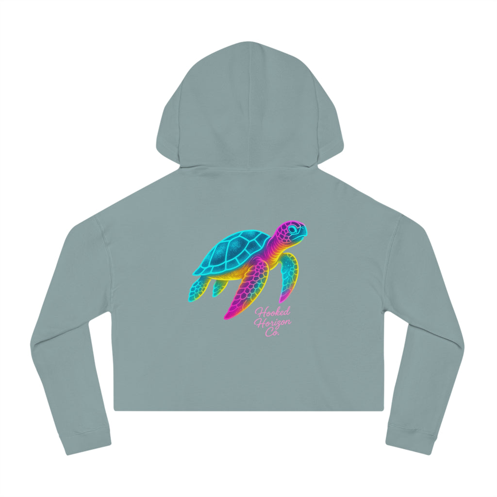 Sea Turtle Cropped Hoodie — "Deep Drift" Hooked Horizon Co. Fishing Graphic