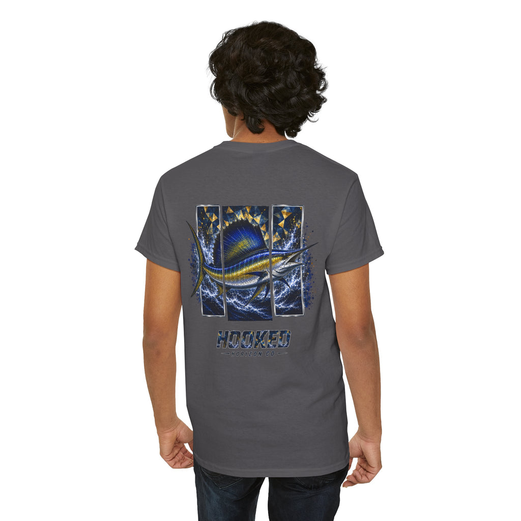 Sail Fish Hooked Horizon Co Tee—Ocean Graphic Tee — "Beloved" Ray Design