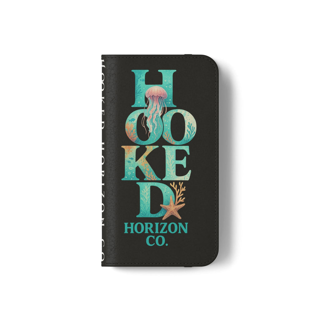 Turtle Hooked Horizon Co Flip Phone Case — Turquoise Water Pattern Wallet Cover