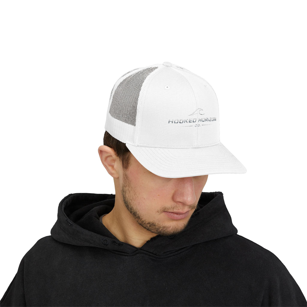 Wave Hooked Horizon Trucker Cap — Embroidered Fishing Snapback