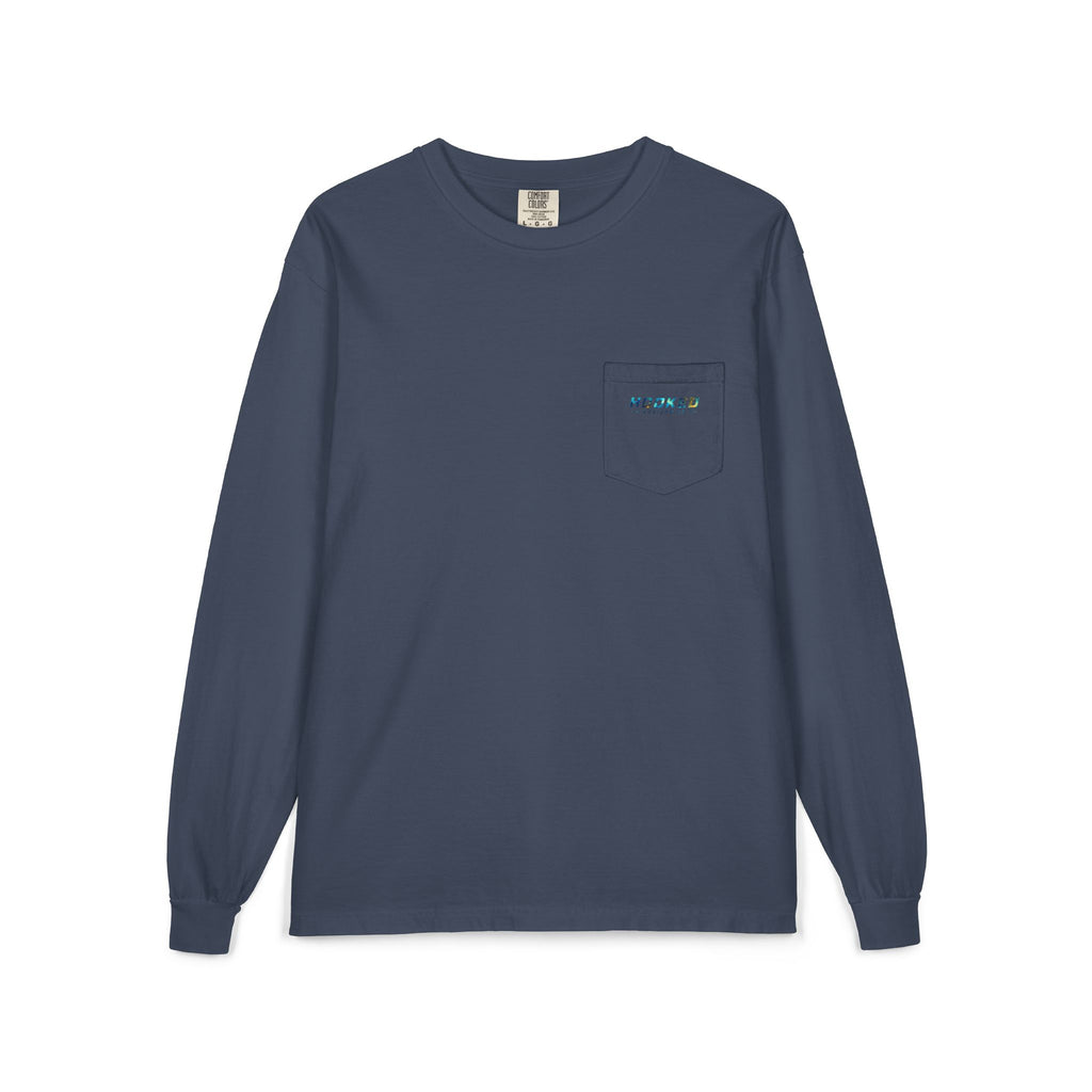 Blue & Gold Hooked Horizon Co.  Classic Logo Unisex Long Sleeve Pocket T-Shirt