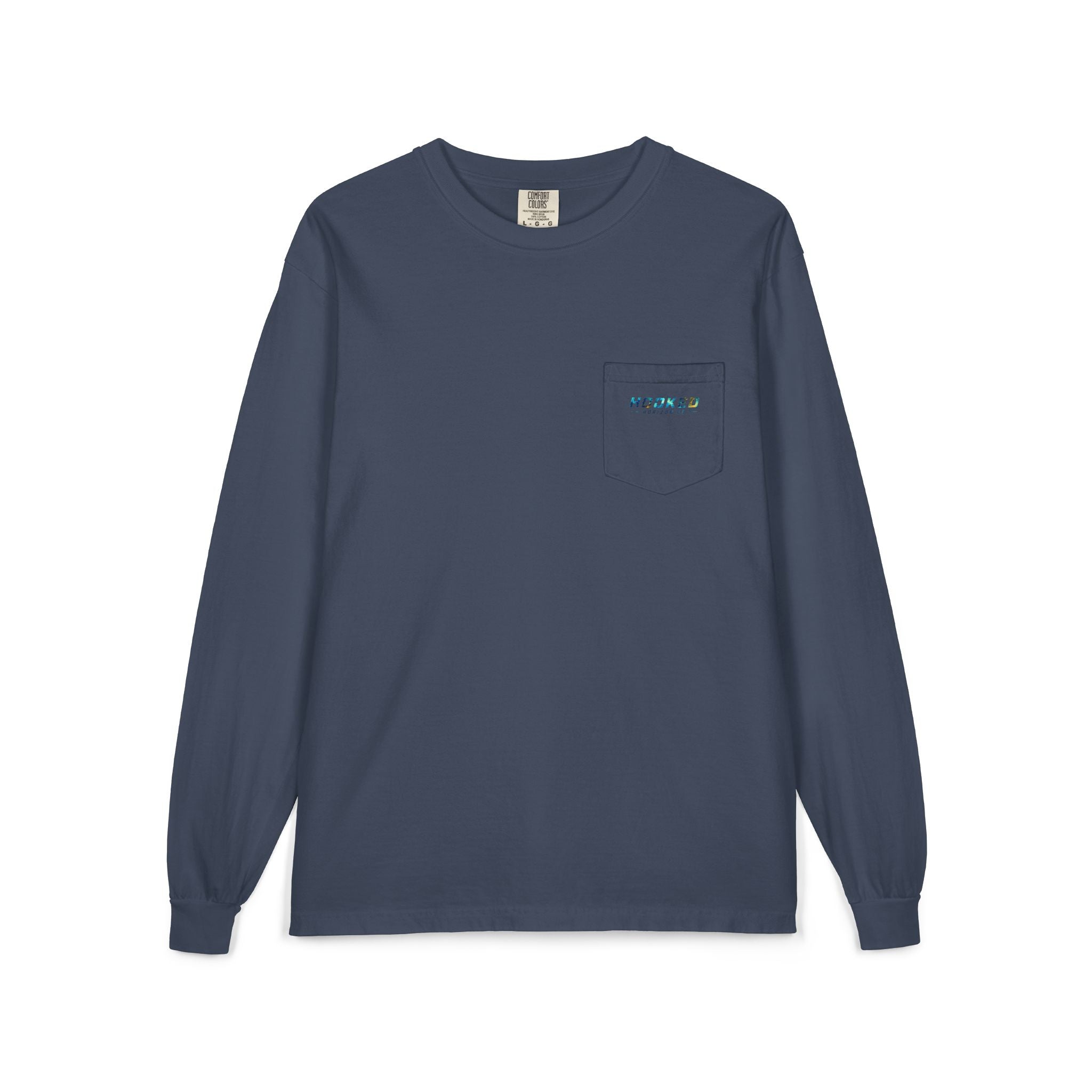 Blue & Gold Hooked Horizon Co.  Classic Logo Unisex Long Sleeve Pocket T-Shirt