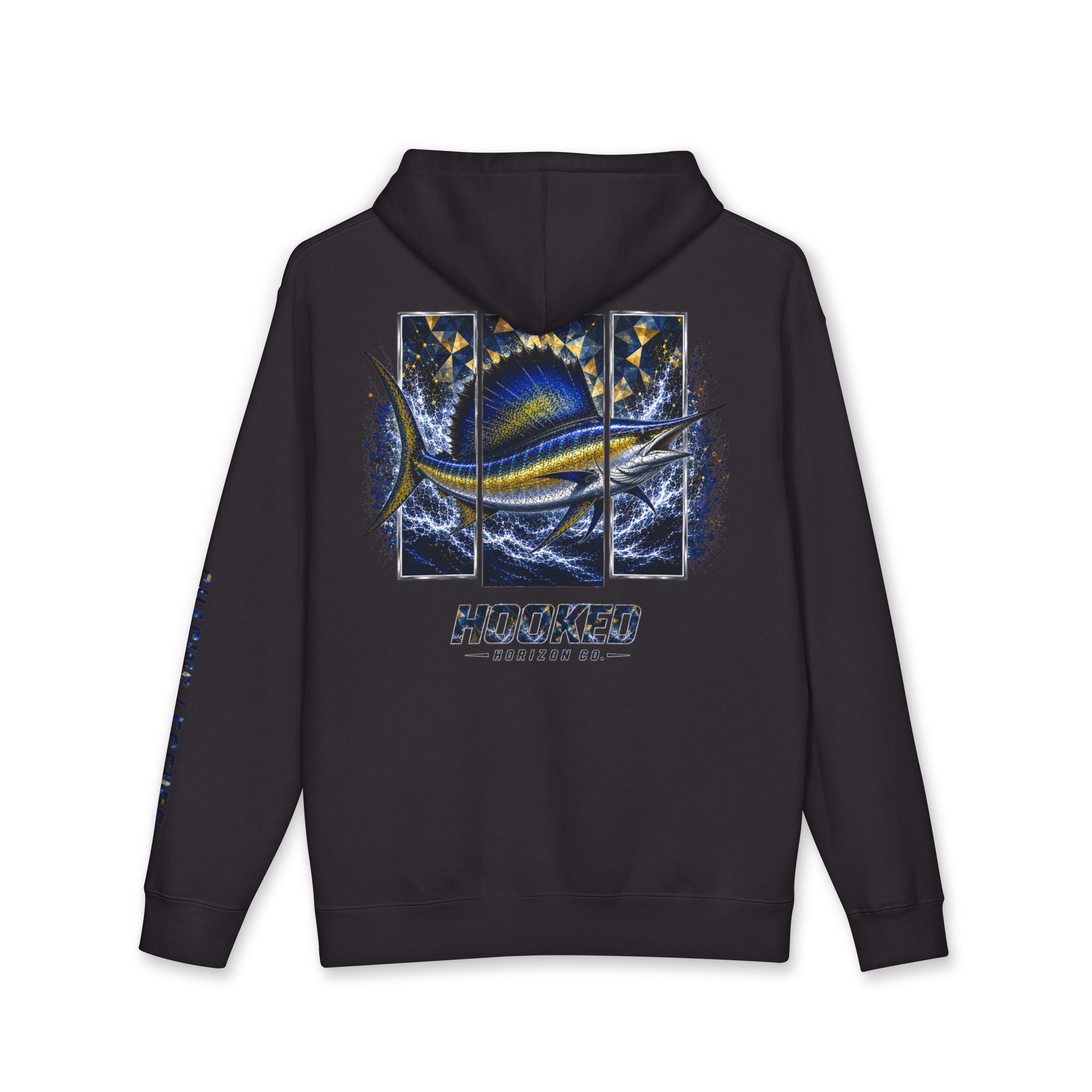 Sail Fish Hoodie Hooked Horizon Co. — Fishing Back Graphic Hoodie, Multiple Color Variations