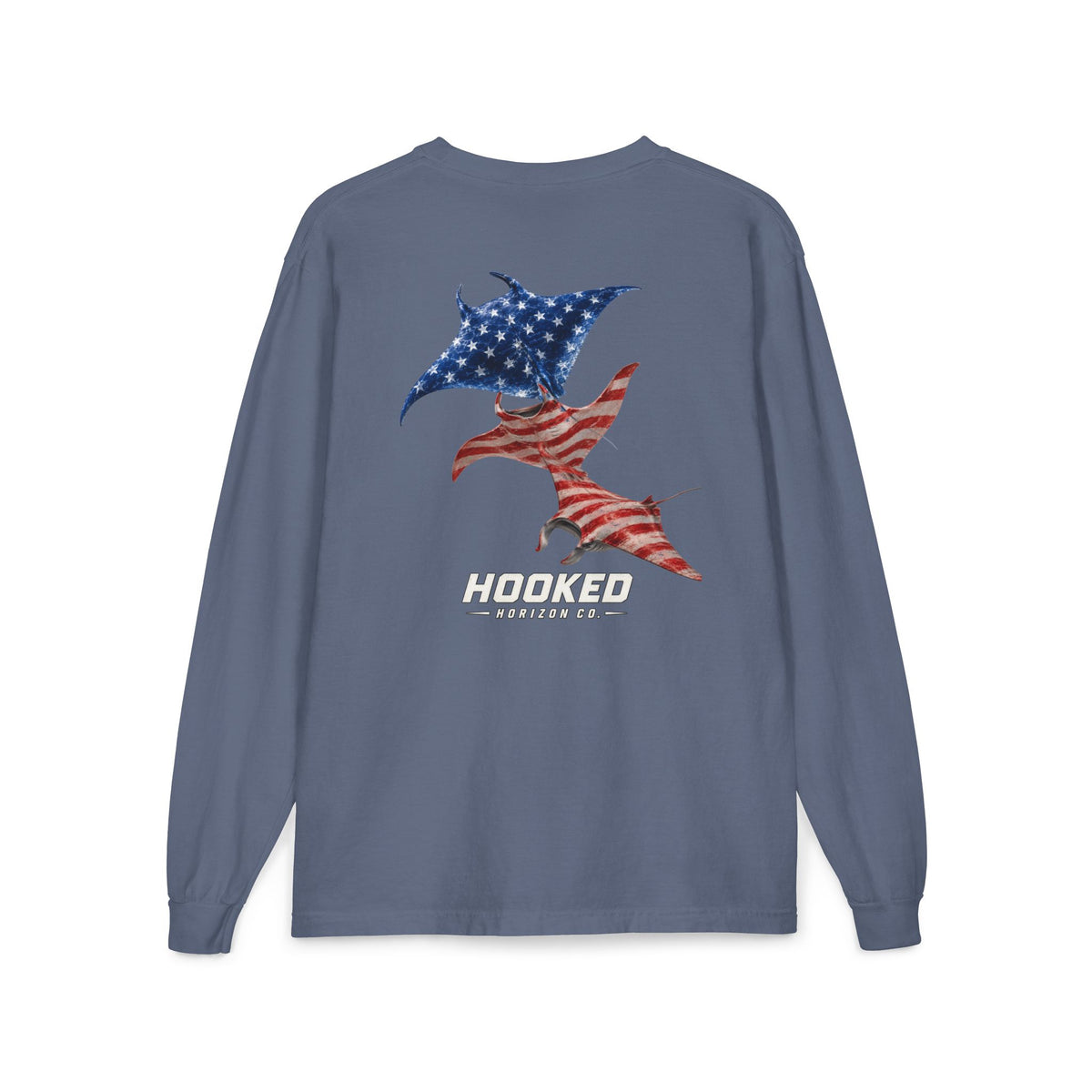 USA Manta Ray Hooked Horizon Co.  Classic Logo Unisex Long Sleeve Pocket T-Shirt