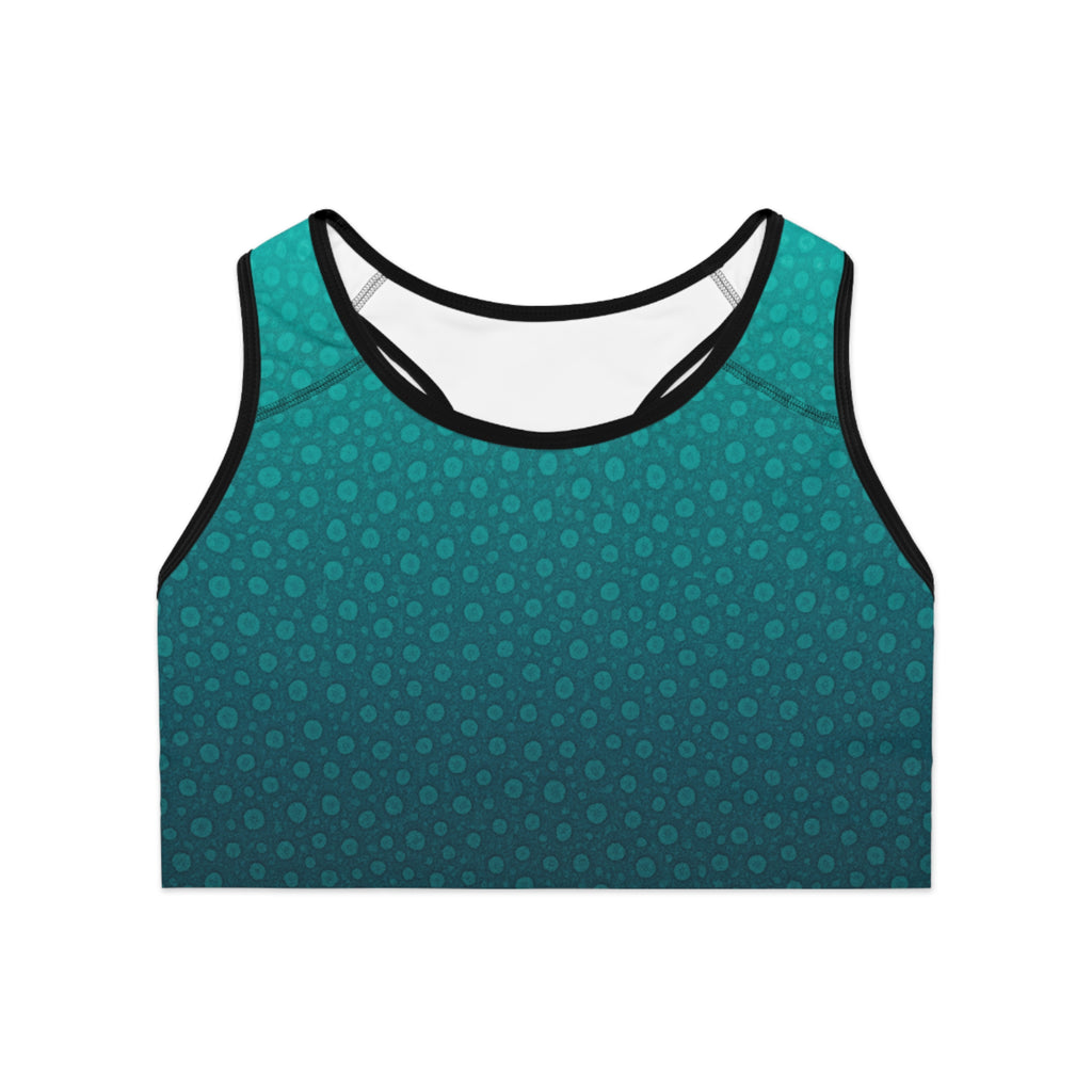 Teal Spotted Deep Drift Hooked Horizon Co. Stylish Sports Bra for Active Women, Workout Top, Gym Essential, Fitness Apparel, Athleisure Wear, Yoga Gear