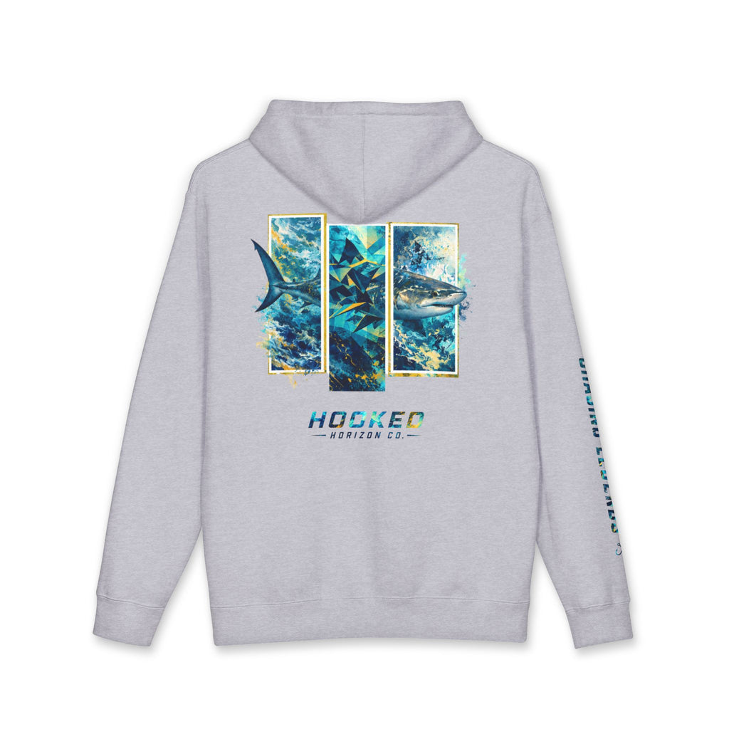 Bull Shark Hoodie Hooked Horizon Co. — Fishing Back Graphic Hoodie, Multiple Color Variations